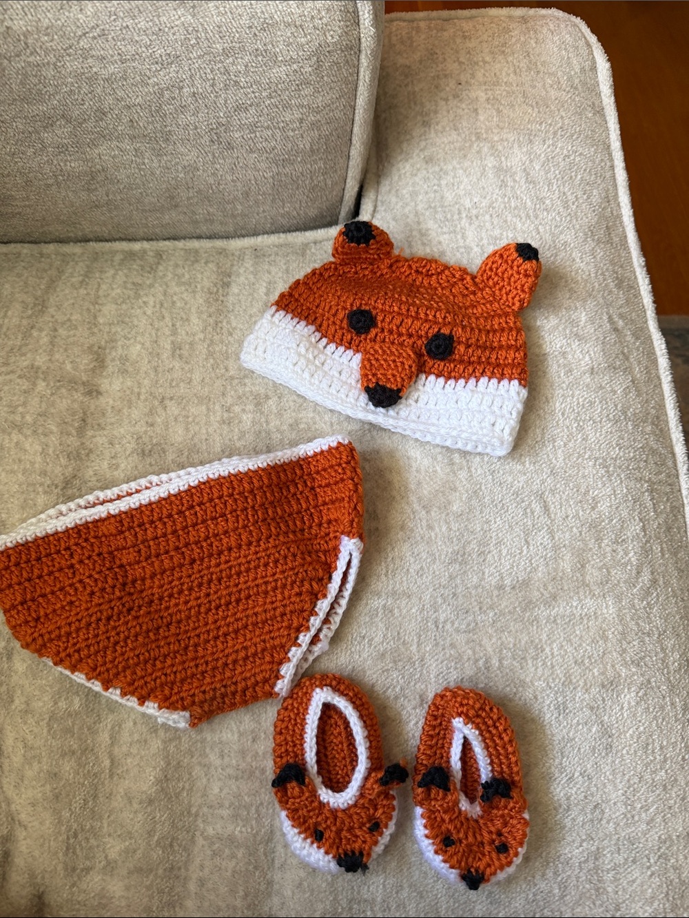 Handmade Orange Fox Crochet Baby Hat & Booties Set